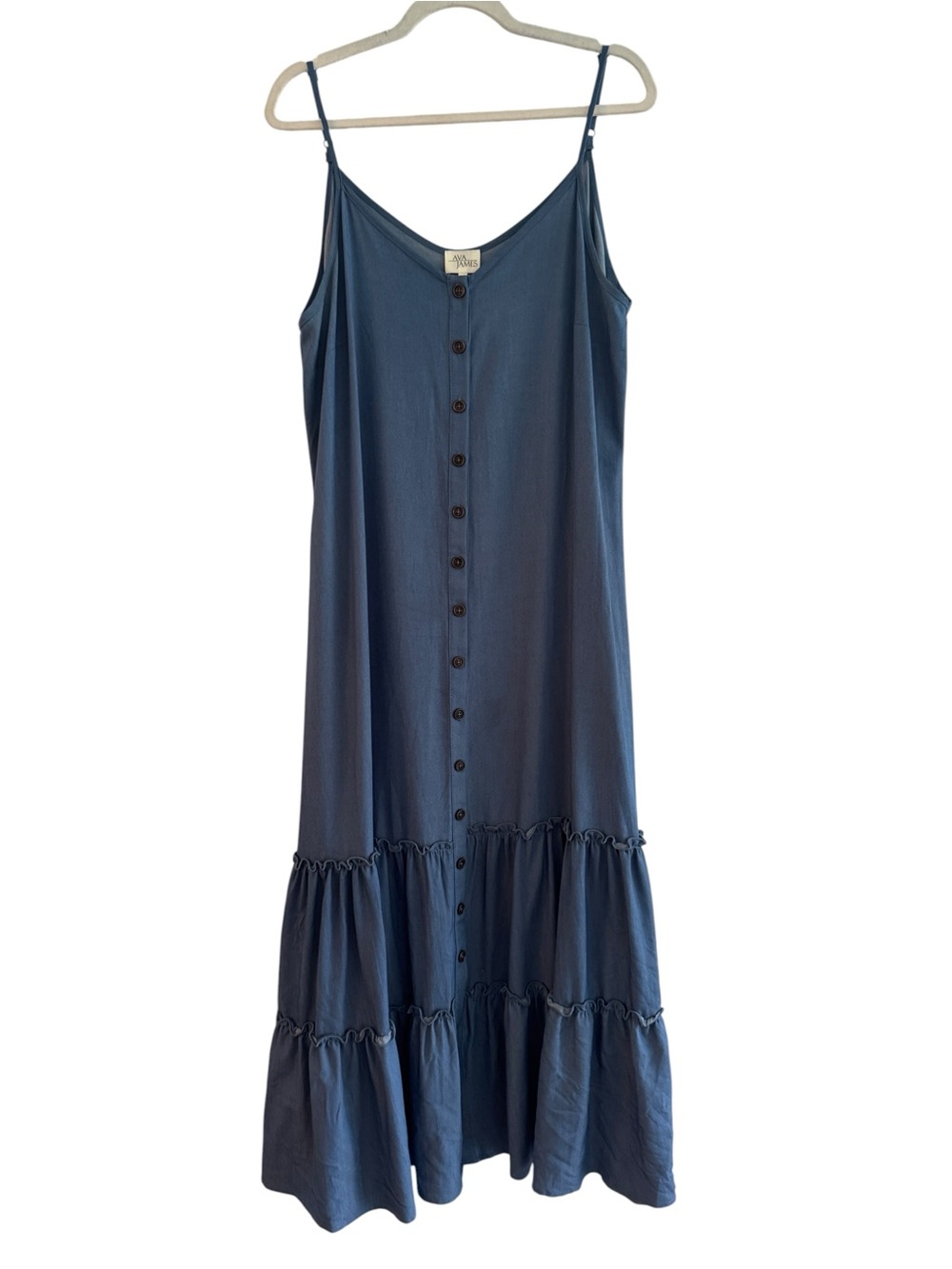 Ava James Slip-Style Tiered Maxi Dress - Blue Size XL